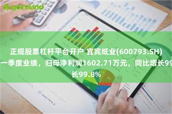 正规股票杠杆平台开户 宜宾纸业(600793.SH)发布一季度业绩,归母净利润1602.71万元,同比增长99.8%